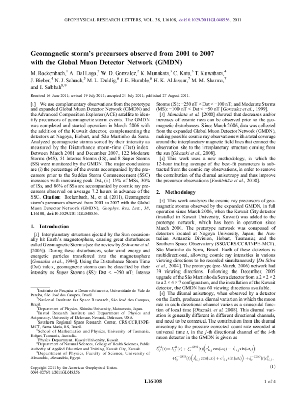 (PDF) Geomagnetic storm's precursors observed from 2001 to 2007 with ...