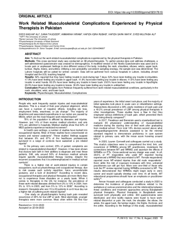 (PDF) Work Related Musculoskeletal Complications Experienced by ...