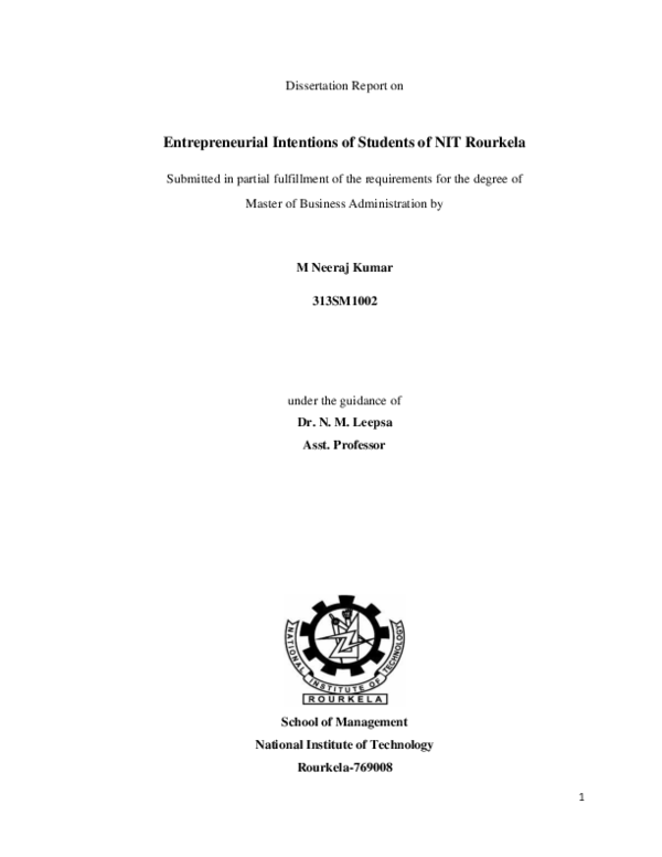 (PDF) Entrepreneurial Intentions of Students of NIT Rourkela
