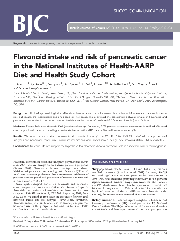 (PDF) Flavonoid intake and risk of pancreatic cancer in the National ...