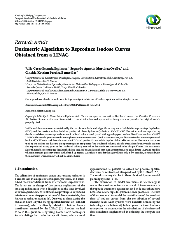 (PDF) Dosimetric Algorithm to Reproduce Isodose Curves Obtained from a ...