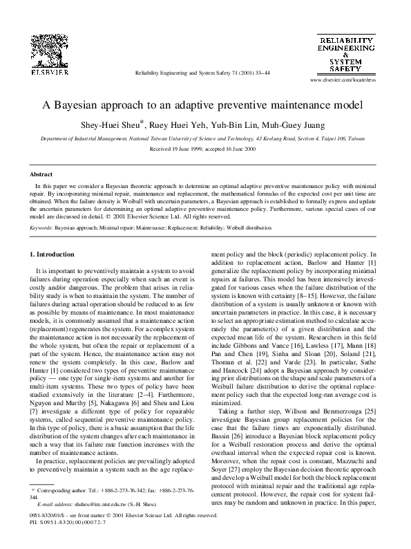 (PDF) A Bayesian approach to an adaptive preventive maintenance model