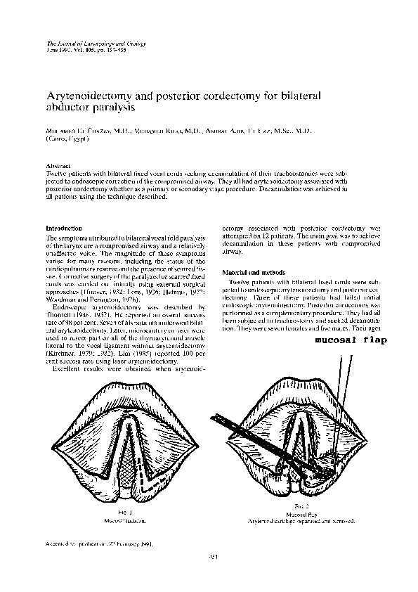 (PDF) Arytenoidectomy and posterior cordectomy for bilateral abductor ...