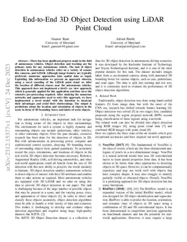 (PDF) End-to-End 3D Object Detection using LiDAR Point Cloud