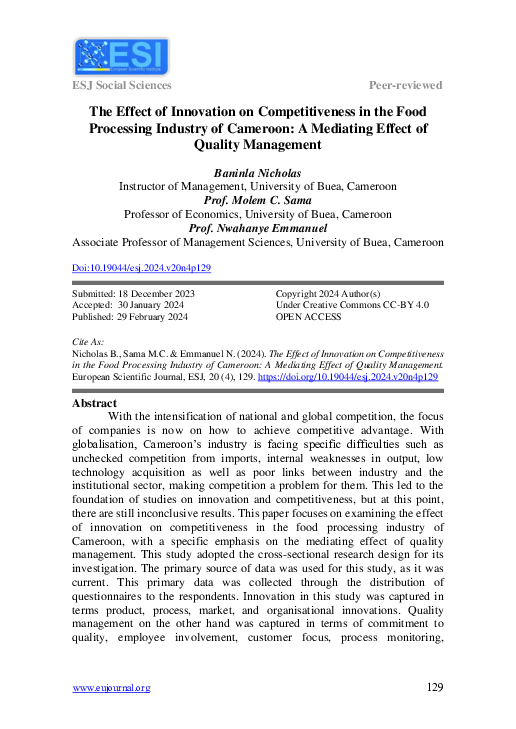 (PDF) The Effect of Innovation on Competitiveness in the Food ...