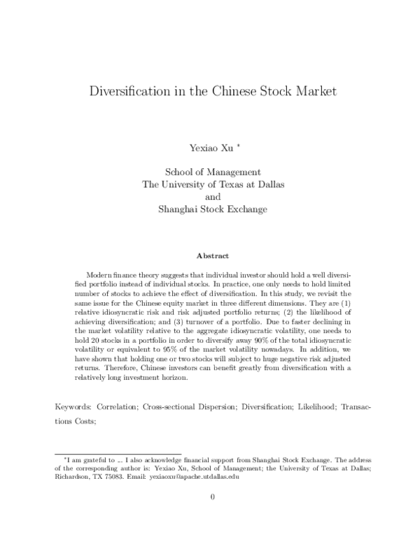 (PDF) Diversification in the Chinese Stock Market