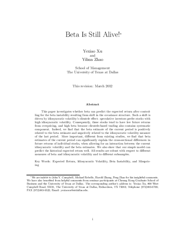 (PDF) Beta Is Still Alive ! ∗