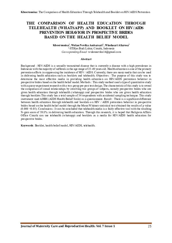 (PDF) The Comparison of Health Education Through Telehealth (Whatsapp ...
