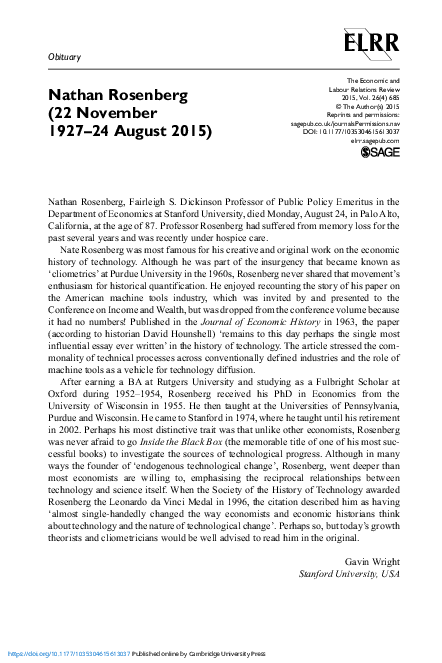 (PDF) Nathan Rosenberg (22 November 1927–24 August 2015)