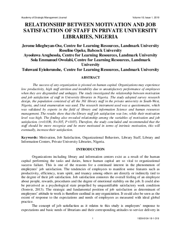 (PDF) Relationship between Motivation and Job Satisfaction of Staff in ...