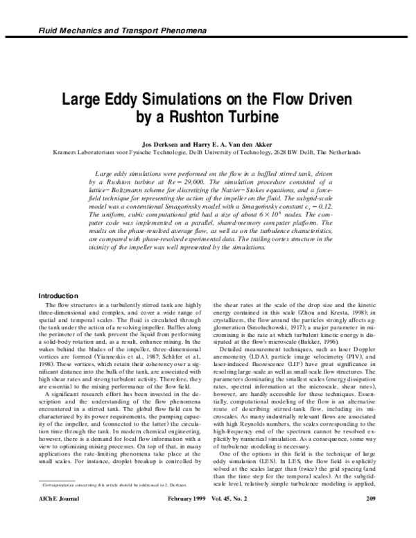 (PDF) Large eddy simulations on the flow driven by a Rushton turbine