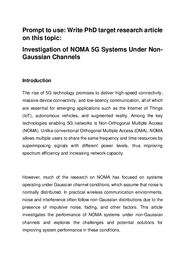 (PDF) Investigation of NOMA 5G Systems Under Non-Gaussian Channels
