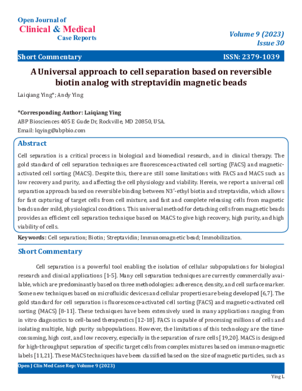 (PDF) A Universal approach to cell separation based on reversible ...