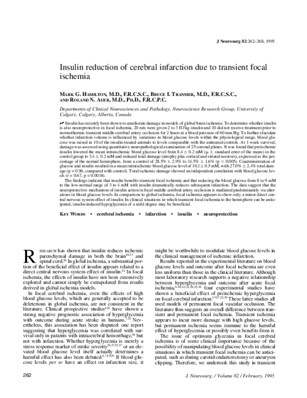 (PDF) Insulin reduction of cerebral infarction due to transient focal ...