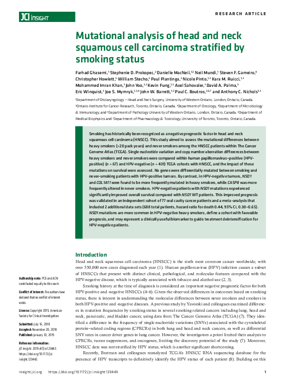 (PDF) Mutational analysis of head and neck squamous cell carcinoma ...