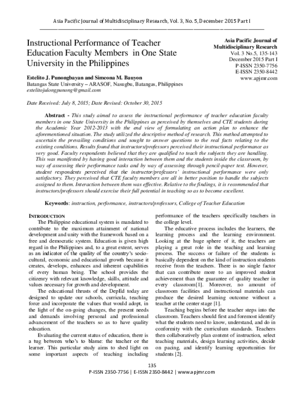 (PDF) Instructional Performance of Teacher Education Faculty Members in ...
