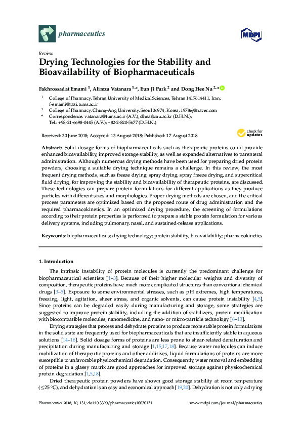(PDF) Drying Technologies for the Stability and Bioavailability of ...