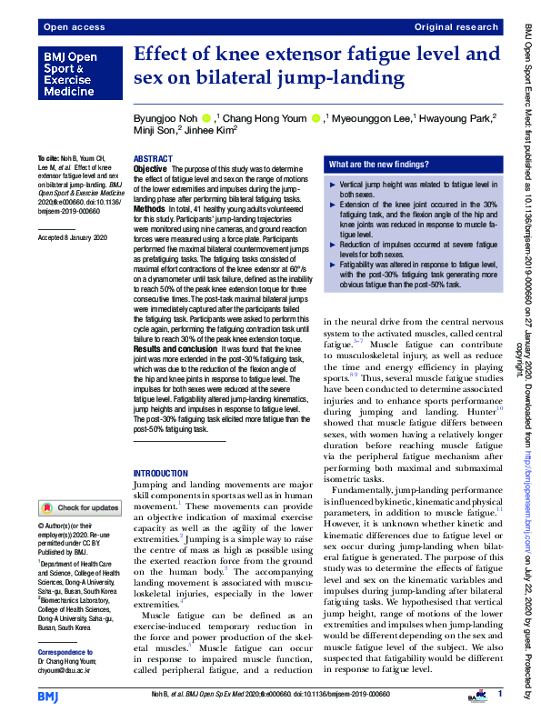 (PDF) Effect of knee extensor fatigue level and sex on bilateral jump ...