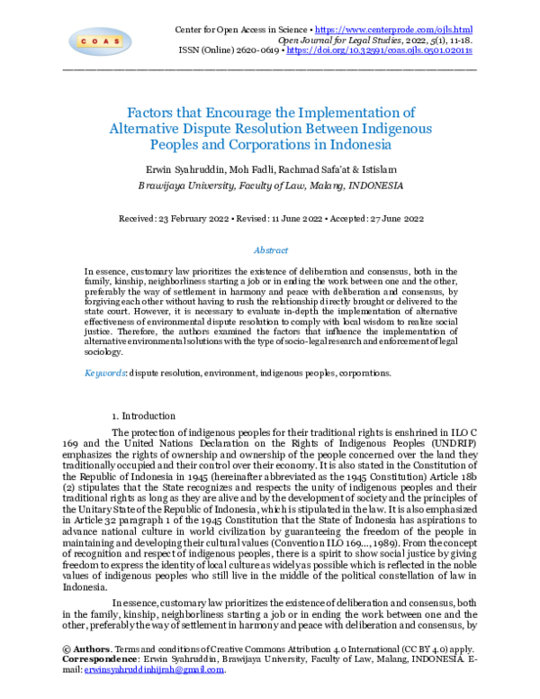 (PDF) Factors that Encourage the Implementation of Alternative Dispute ...
