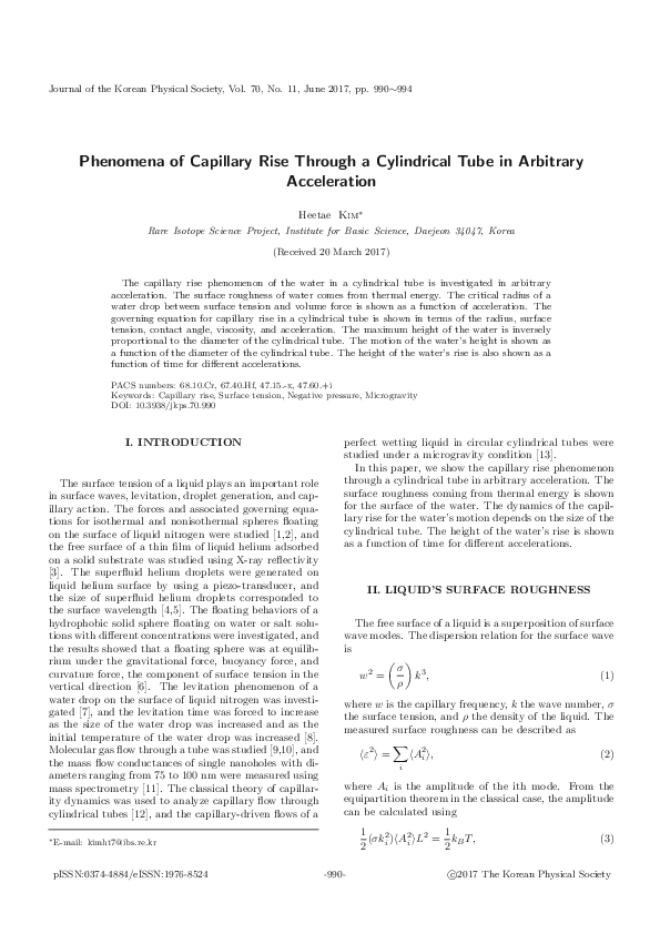 (PDF) Phenomena of capillary rise through a cylindrical tube in ...