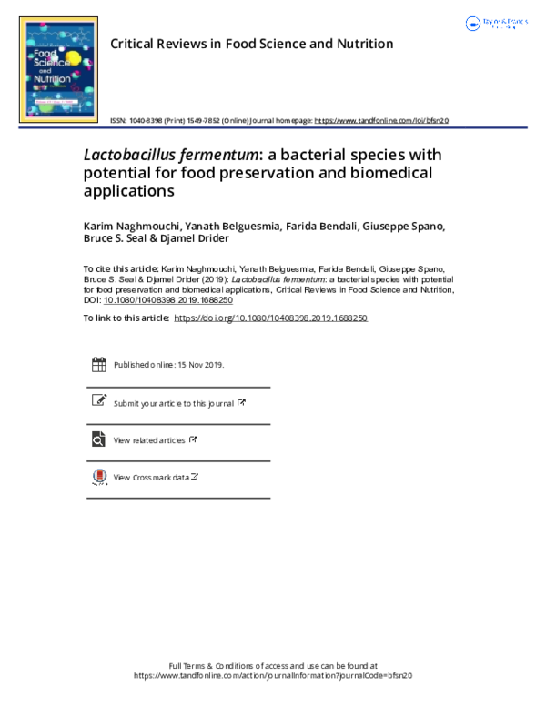(PDF) Lactobacillus fermentum: a bacterial species with potential for ...