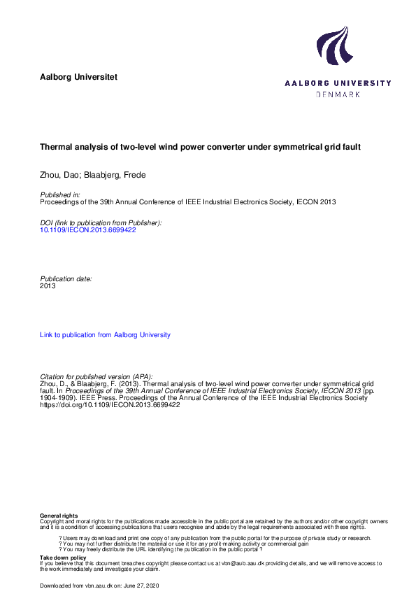 (PDF) Thermal analysis of two-level wind power converter under ...