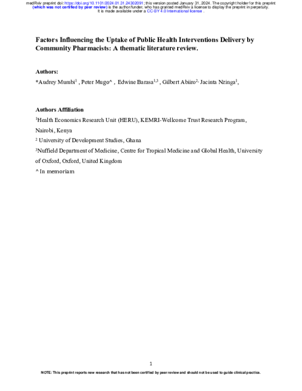 (PDF) Factors Influencing the Uptake of Public Health Interventions ...