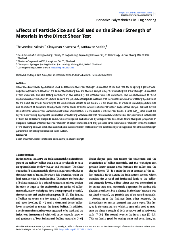 (PDF) Effects of Particle Size and Soil Bed on the Shear Strength of ...