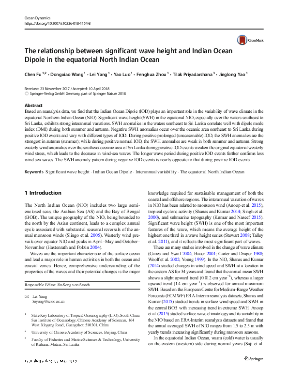 (PDF) The relationship between significant wave height and Indian Ocean ...