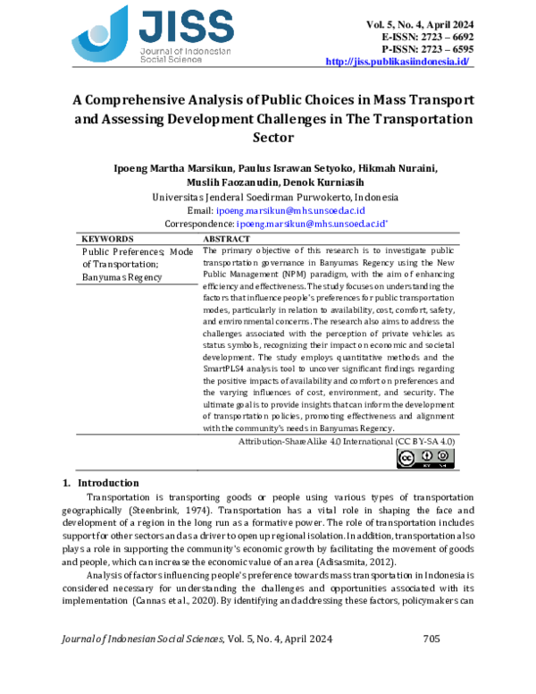 (PDF) A Comprehensive Analysis of Public Choices in Mass Transport and ...