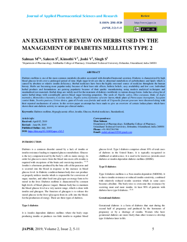 (PDF) An Exhaustive Review on Herbs Used in the Management of Diabetes ...