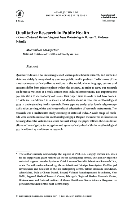 (PDF) Qualitative Research in Public Health