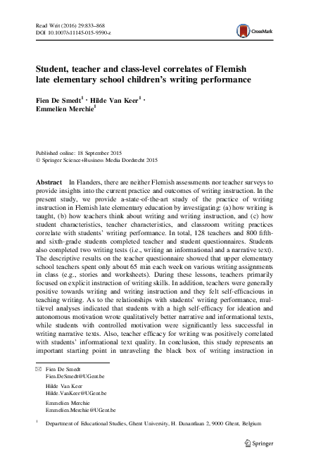 (PDF) Student, teacher and class-level correlates of Flemish late ...