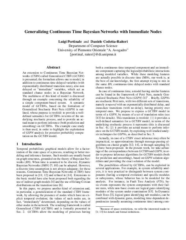 (PDF) Generalizing Continuous Time Bayesian Networks with Immediate Nodes