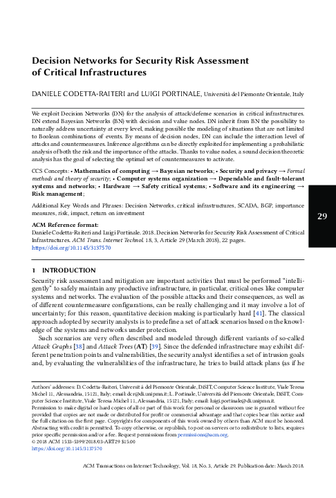 (PDF) Decision Networks for Security Risk Assessment of Critical ...