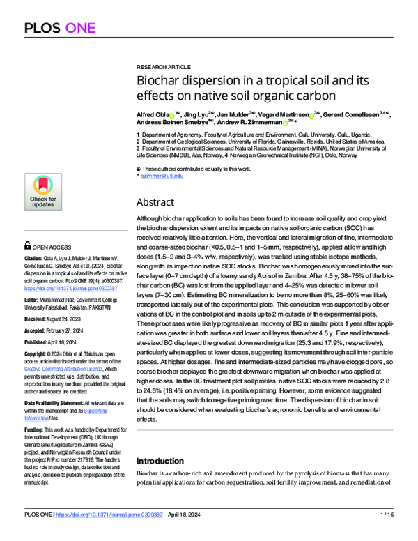 (PDF) Biochar dispersion in a tropical soil and its effects on native ...