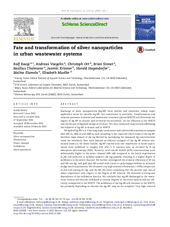(PDF) Fate and transformation of silver nanoparticles in urban ...