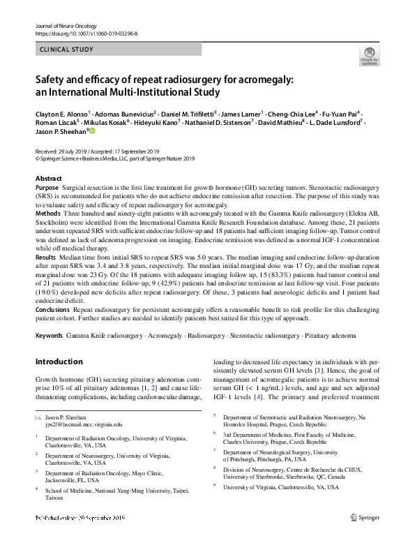 (PDF) Safety and efficacy of repeat radiosurgery for acromegaly: an ...