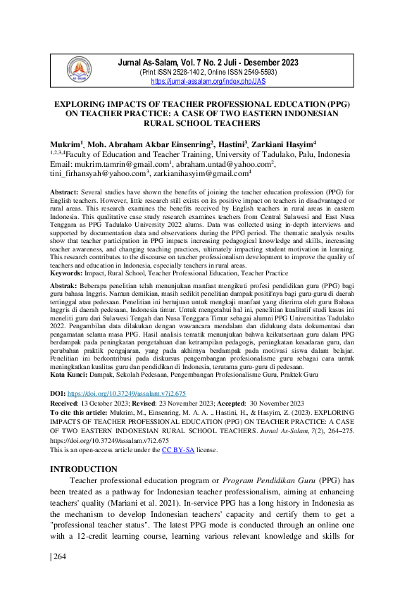 (PDF) Exploring Impacts of Teacher Professional Education (PPG) on ...
