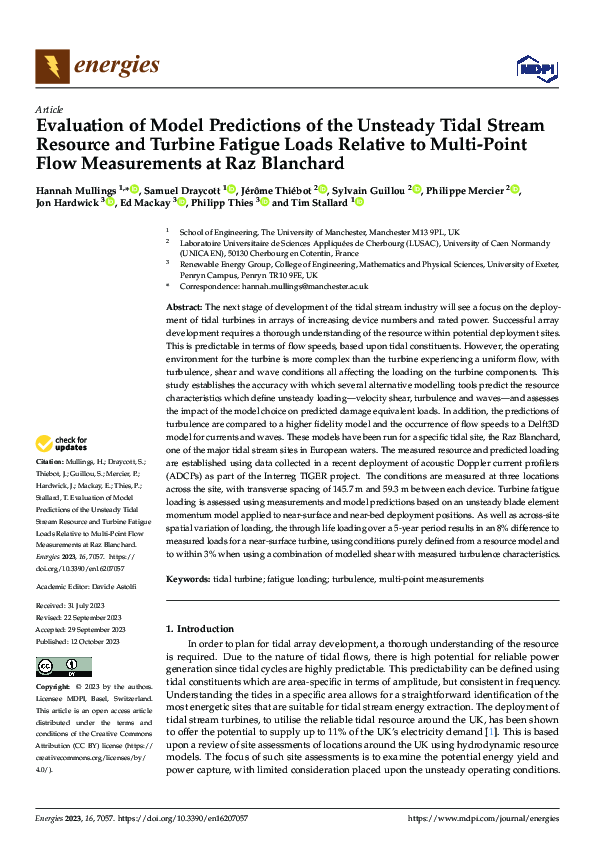 (PDF) Evaluation of Model Predictions of the Unsteady Tidal Stream ...