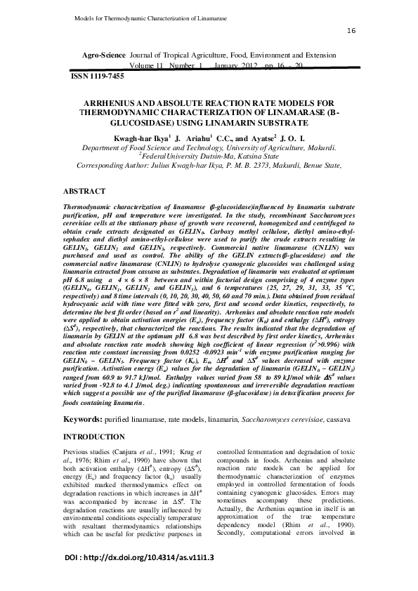 (PDF) Arrhenius And Absolute Reaction Rate Models for Thermodynamic ...
