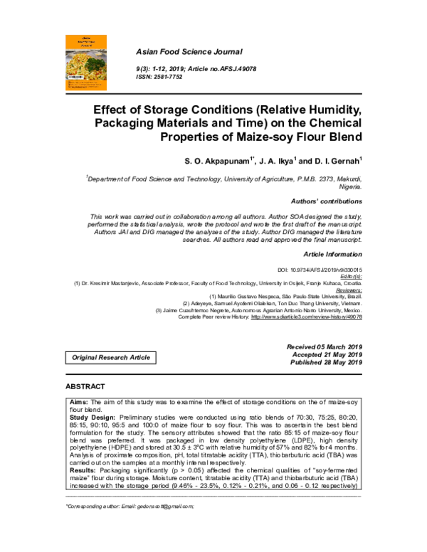(PDF) Effect of Storage Conditions (Relative Humidity, Packaging ...
