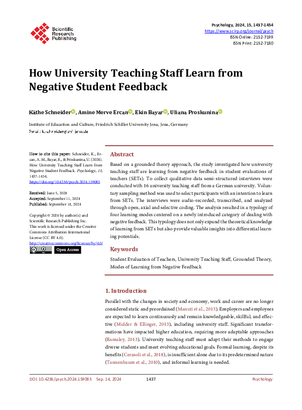(PDF) How University Teaching Staff Learn from Negative Student Feedback