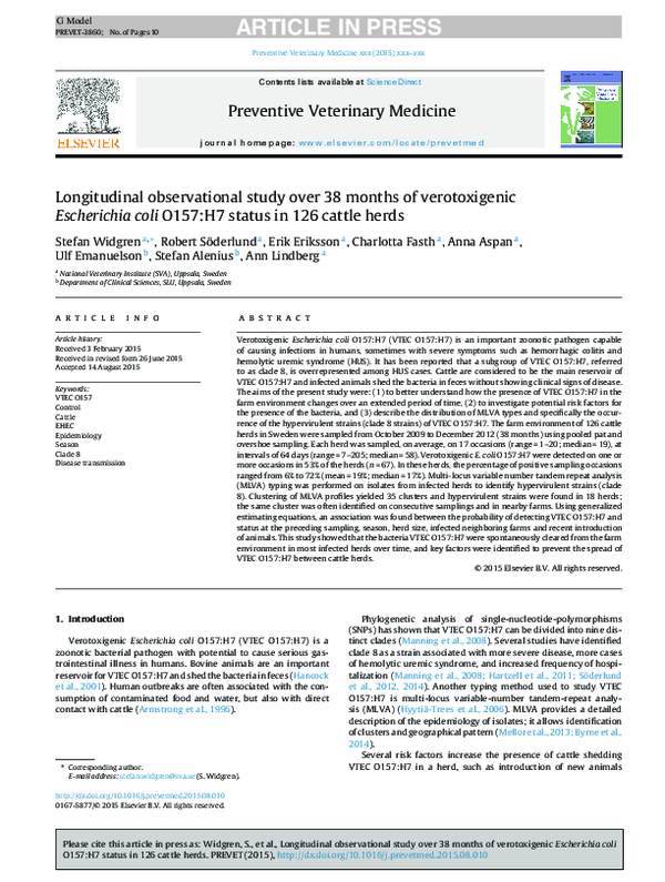 (PDF) Longitudinal observational study over 38 months of verotoxigenic ...