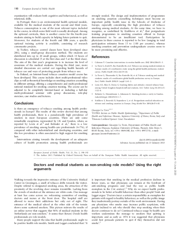 (PDF) Doctors and medical students as non-smoking role models? Using ...