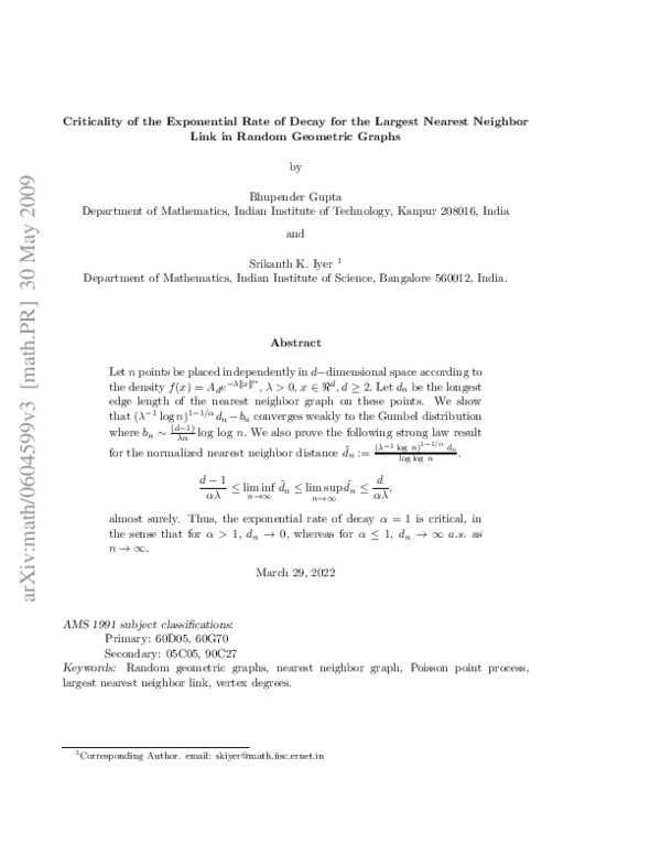 (PDF) Criticality of the Exponential Rate of Decay for the Largest ...