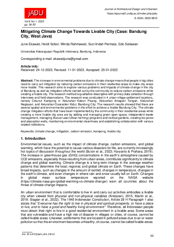 (PDF) Mitigating Climate Change Towards Livable City (Case: Bandung ...