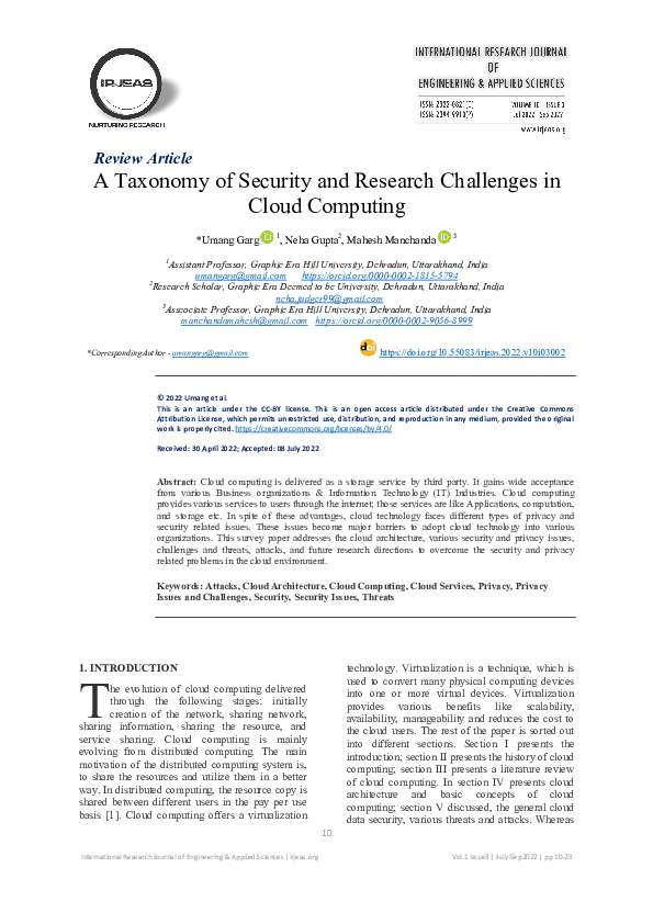 (PDF) A Taxonomy of Security and Research Challenges in Cloud Computing