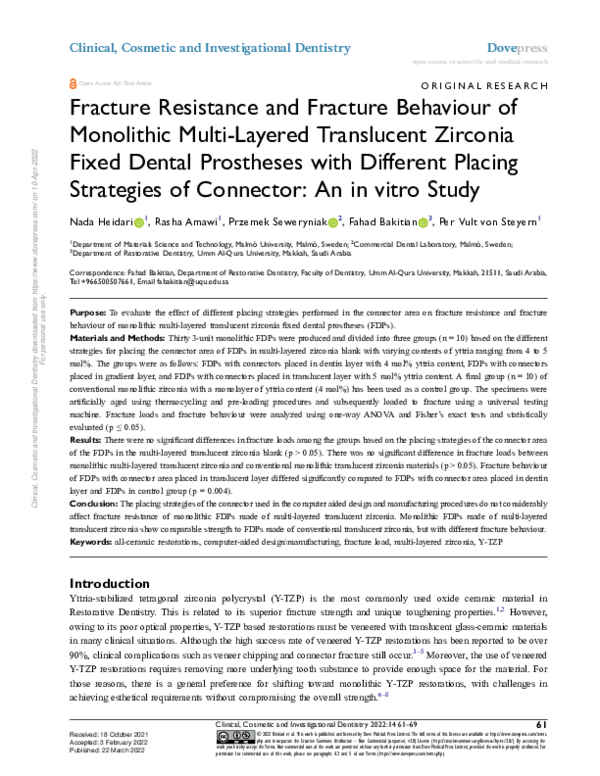 (PDF) Fracture Resistance and Fracture Behaviour of Monolithic Multi ...
