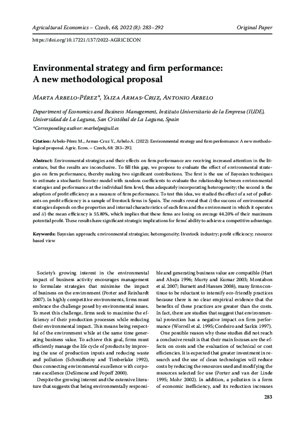 (PDF) Environmental strategy and firm performance: A new methodological ...